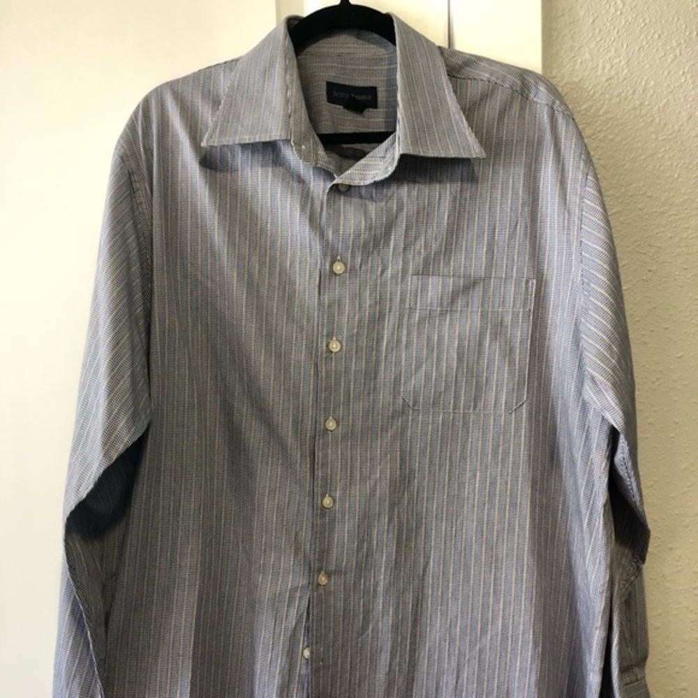 Scott Barber Mens XL Blue White Micro Check Cotton Long Sleeve Button Down Shirt